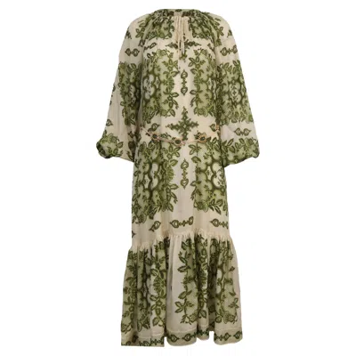 Zimmermann Raie Printed Maxi Dress In Green Silk