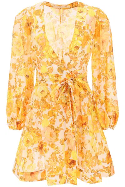 Zimmermann 'raie Wrap' Mini Dress In Yellow