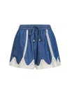 Zimmermann Awaken Lace-trimmed Denim Shorts In Blue