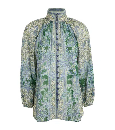Zimmermann Multicolor Ottie Billow Shirt In Green Paisley