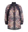 Zimmermann Rhiannon Billow Blue Blouse With High Neck And All-over Paisley Print In Ramie Woman In Blue