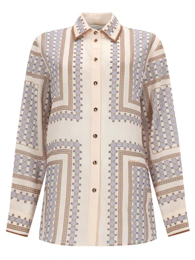 Zimmermann Beige Geometric Pattern Ramie Shirt In Pink
