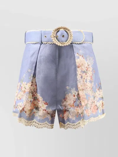 Zimmermann Ramie Shorts Pleated Floral Pattern