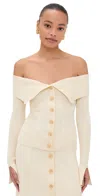 Zimmermann Off-the-shoulder Cotton-trimmed Ribbed-knit Cardigan In Neutral