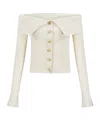 Zimmermann Off-the-shoulder Cotton-trimmed Ribbed-knit Cardigan In Neutral