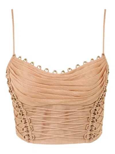 Zimmermann Rebellion Beaded Crop Top In Brown