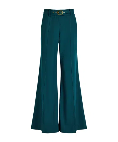 Zimmermann Rebellion Belted Stretch-wool Trousers In Green