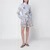 Zimmermann Rebellion Multicolor Midi Dress With Bow Detail On The Front And All-over Floral Print In Linen Woma In Blue
