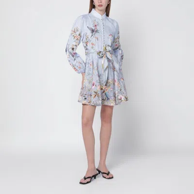 Zimmermann Rebellion Multicolor Midi Dress With Bow Detail On The Front And All-over Floral Print In Linen Woma In Blue