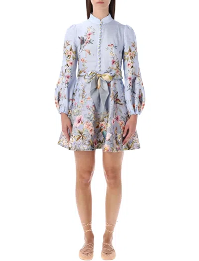 Zimmermann Rebellion Blue Floral Buttoned Mini Dress