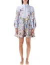 Zimmermann Rebellion Multicolor Midi Dress With Bow Detail On The Front And All-over Floral Print In Linen Woma In Multi