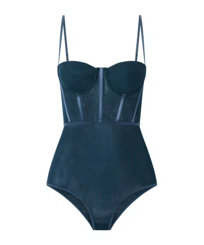 Zimmermann Rebellion Mesh Corset Bodysuit In Blue