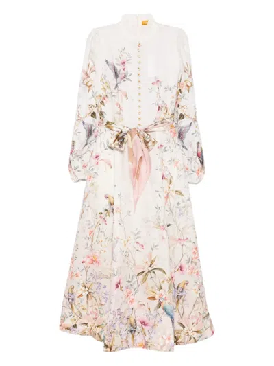 Zimmermann Rebellion Button Floral-print Midi Dress In Neutral