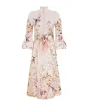 Zimmermann Rebellion Multicolor Midi Dress With Bow Detail On The Front And All-over Floral Print In Linen Woma In Multi