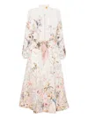 Zimmermann Rebellion Multicolor Midi Dress With Bow Detail On The Front And All-over Floral Print In Linen Woma In White