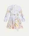 Zimmermann Rebellion Multicolor Midi Dress With Bow Detail On The Front And All-over Floral Print In Linen Woma In Blue