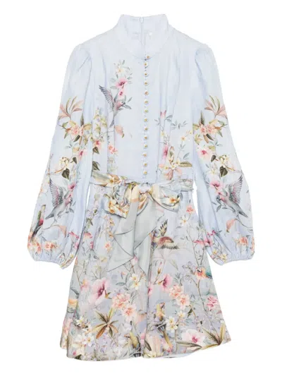 Zimmermann Rebellion Button Mini Dress In Blue