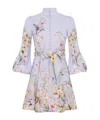 Zimmermann Rebellion Multicolor Midi Dress With Bow Detail On The Front And All-over Floral Print In Linen Woma In Blue