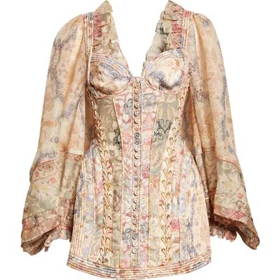 Zimmermann Rebellion Corded Long Sleeve Minidress In Neutral