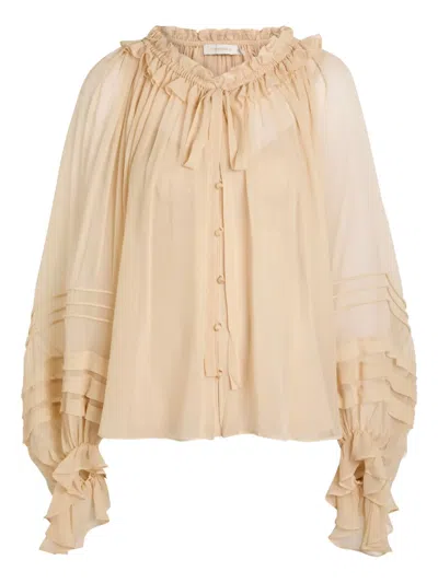 Zimmermann Rebellion Corded Ruffled Blouse In Neutral