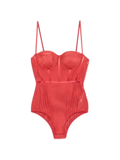 Zimmermann Rebellion Mesh Corset Bodysuit In Red