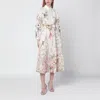 Zimmermann Rebellion Multicolor Midi Dress With Bow Detail On The Front And All-over Floral Print In Linen Woma In White