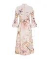 Zimmermann Rebellion Multicolor Midi Dress With Bow Detail On The Front And All-over Floral Print In Linen Woma In Pink