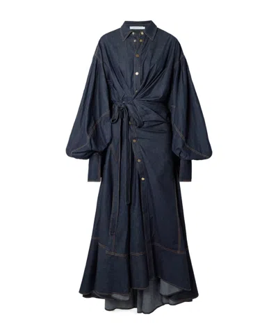 Zimmermann Rebellion Gathered Denim Midi Wrap Dress In Blue