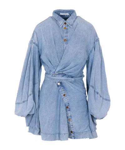 Zimmermann Rebellion Denim Wrap Mini Dress In Blue