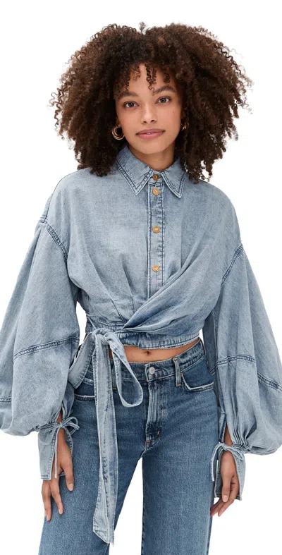 Zimmermann Rebellion Denim Wrap Top Castaway In Blue