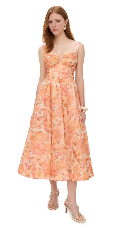 Zimmermann Womens Golden Bloom Rebellion Drape Linen And Silk Midi Dress In Orange