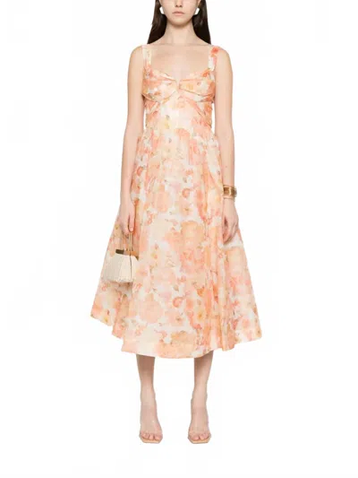 ZIMMERMANN REBELLION DRAPE MIDI DRESS IN GOLDEN BLOOM