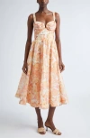 Zimmermann Rebellion Draped Linen & Silk Fit & Flare Midi Dress In Orange