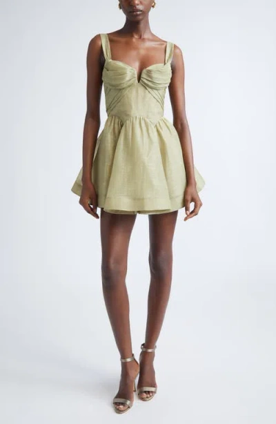 Zimmermann Rebellion Draped Linen & Silk Fit & Flare Minidress In Brown