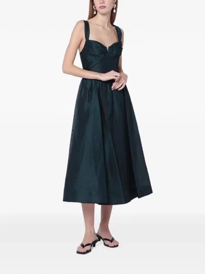 Zimmermann Rebellion Pleated Linen And Silk-blend Midi Dress In Black
