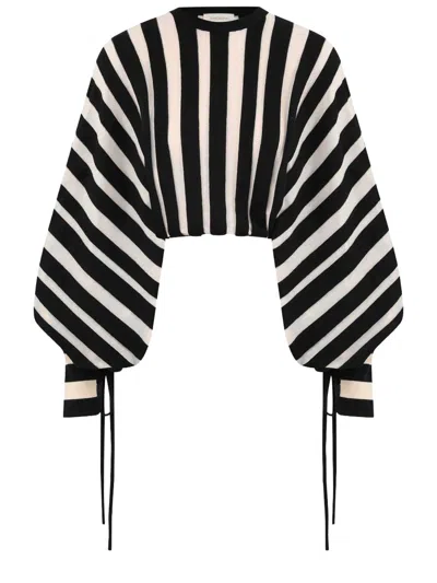 Zimmermann Rebellion Drawn Cropped Cotton-linen Blend Sweater In Black