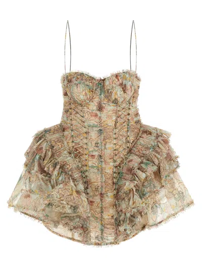 Zimmermann Rebellion Frayed Mini Dress In Brown