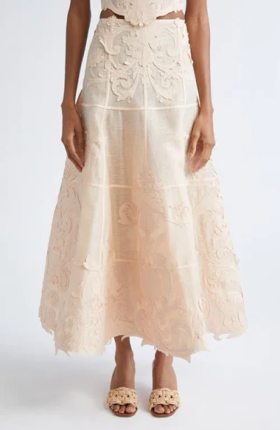 Zimmermann Rebellion Filigree Linen & Silk Midi Skirt In Orange