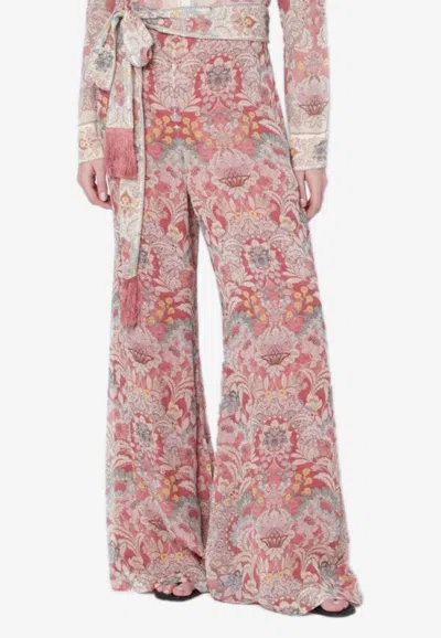Zimmermann Rebellion Flare Pants Rust Floral In Pink