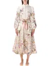 Zimmermann Rebellion Multicolor Midi Dress With Bow Detail On The Front And All-over Floral Print In Linen Woma In Multi