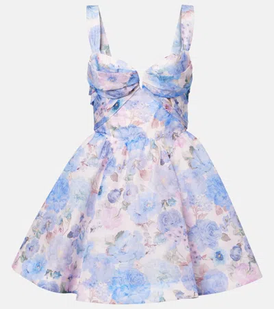 Zimmermann Womens Rebellion Floral Linen Abd Silk Mini Dress Sky Bloom Xxs In Blue