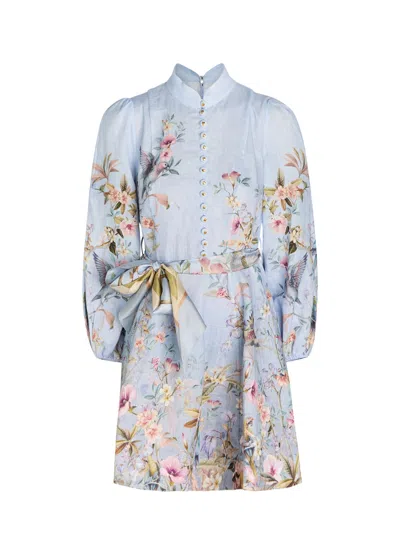 Zimmermann Rebellion Floral Linen Mini Dress In Blue