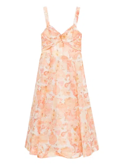 Zimmermann Rebellion Floral Midi Dress In Orange
