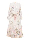 Zimmermann Rebellion Multicolor Midi Dress With Bow Detail On The Front And All-over Floral Print In Linen Woma In White
