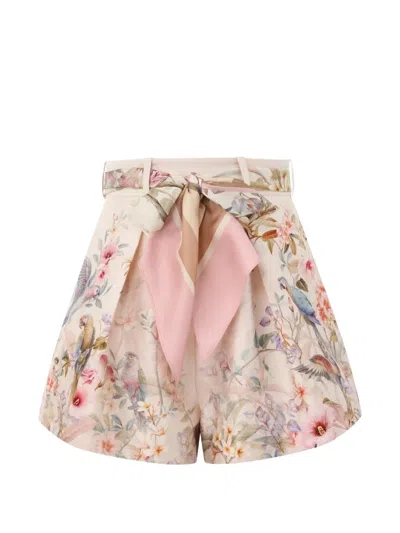 Zimmermann Rebellion Multicolor Shorts With Bow On The Front And All-over Floral Motif In Cotton And Silk Woman
