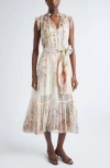 Zimmermann Rebellion Flutter Floral Chiffon Midi Dress In White