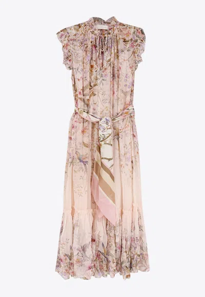 Zimmermann Rebellion Flutter Floral Midi Dress In Multi