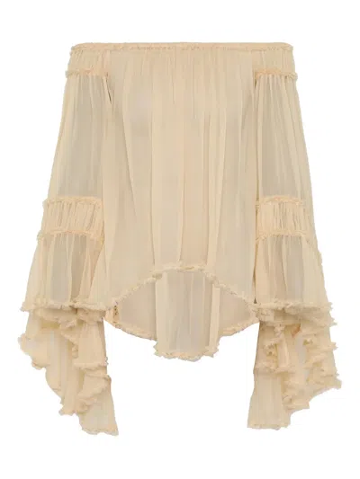 Zimmermann Rebellion Fray Ruffled Blouse In Neutral