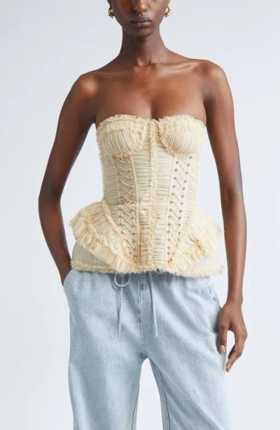 Zimmermann Rebellion Frayed Silk Corset Top In White