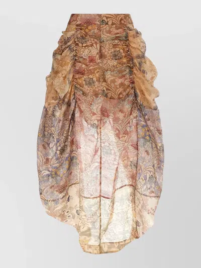 Zimmermann Rebellion High Waist Sheer Floral Ruched Skirt In Multi